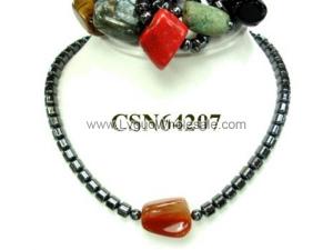 Colored Semi precious Stone Hematite Beads Chain Choker Fashion Necklace